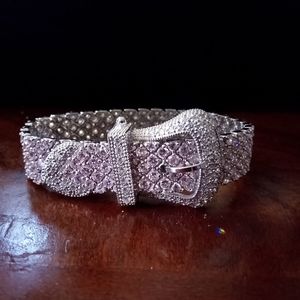 Sterling Silver Belt Buckle Bracelet with Pave set pink ice stones NEW